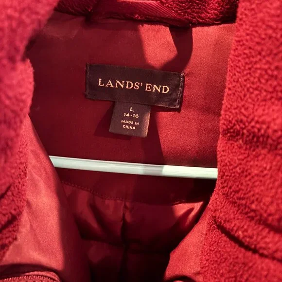 Lands End Women's Winter Long Jacket, L 14-16, Puffy Shell, Maroon - Picture 12 of 12